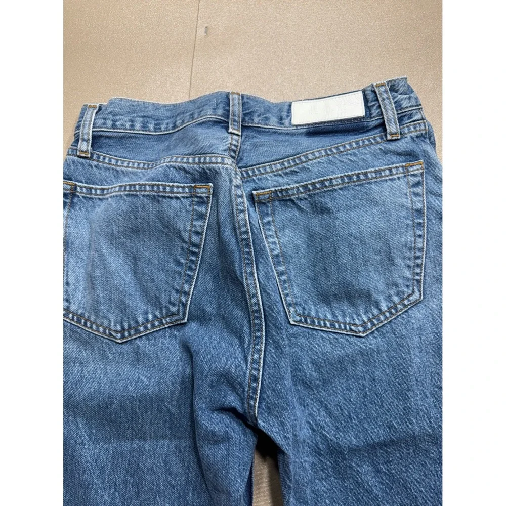 RE/DONE Originals High Rise Straight Leg Jeans‎ Medium Vain Blue Raw Hem 28